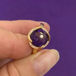 New, no tags, gold over stainless amethyst and diamonds, adjustable, deep colour